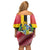 Dominica Flag Off Shoulder Short Dress Red Yellow and Black with Coat of Arms and National Motto Design - Wonder Print Shop