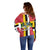 Dominica Flag Off Shoulder Sweater Red Yellow and Black with Coat of Arms and National Motto Design - Wonder Print Shop
