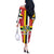 Dominica Flag Off The Shoulder Long Sleeve Dress Red Yellow and Black with Coat of Arms and National Motto Design - Wonder Print Shop