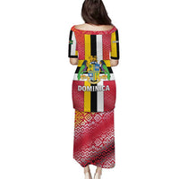 Dominica Flag Puletasi Red Yellow and Black with Coat of Arms and National Motto Design - Wonder Print Shop