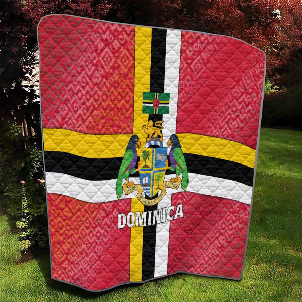 Dominica Flag Quilt Red Yellow and Black with Coat of Arms and National Motto Design - Wonder Print Shop