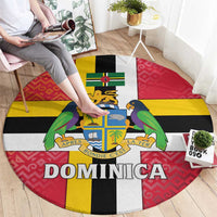 Dominica Flag Round Carpet Red Yellow and Black with Coat of Arms and National Motto Design - Wonder Print Shop