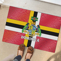 Dominica Flag Rubber Doormat Red Yellow and Black with Coat of Arms and National Motto Design - Wonder Print Shop