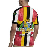 Dominica Flag Rugby Jersey Red Yellow and Black with Coat of Arms and National Motto Design - Wonder Print Shop