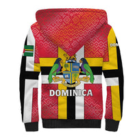 Dominica Flag Sherpa Hoodie Red Yellow and Black with Coat of Arms and National Motto Design - Wonder Print Shop
