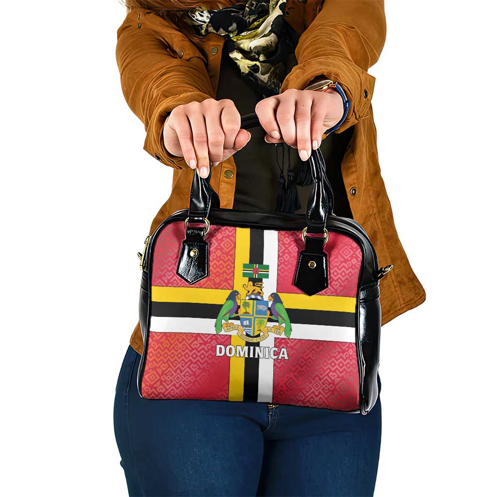 Dominica Flag Shoulder Handbag Red Yellow and Black with Coat of Arms and National Motto Design - Wonder Print Shop
