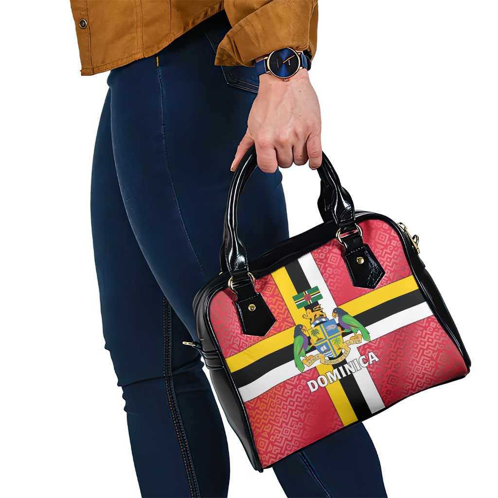 Dominica Flag Shoulder Handbag Red Yellow and Black with Coat of Arms and National Motto Design - Wonder Print Shop