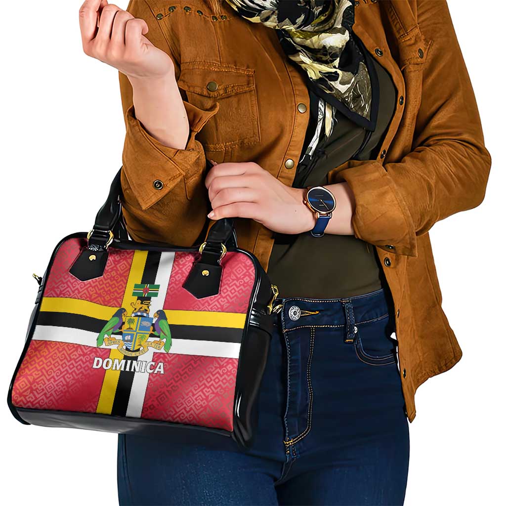 Dominica Flag Shoulder Handbag Red Yellow and Black with Coat of Arms and National Motto Design - Wonder Print Shop