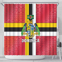 Dominica Flag Shower Curtain Red Yellow and Black with Coat of Arms and National Motto Design - Wonder Print Shop