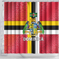 Dominica Flag Shower Curtain Red Yellow and Black with Coat of Arms and National Motto Design - Wonder Print Shop