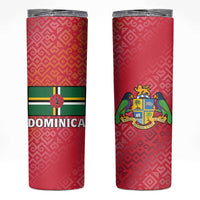 Dominica Flag Skinny Tumbler Red Yellow and Black with Coat of Arms and National Motto Design - Wonder Print Shop