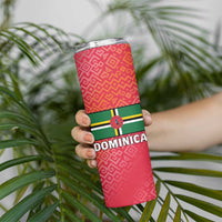 Dominica Flag Skinny Tumbler Red Yellow and Black with Coat of Arms and National Motto Design - Wonder Print Shop