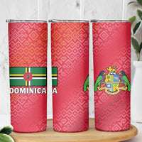 Dominica Flag Skinny Tumbler Red Yellow and Black with Coat of Arms and National Motto Design - Wonder Print Shop