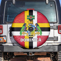 Dominica Flag Spare Tire Cover Red Yellow and Black with Coat of Arms and National Motto Design - Wonder Print Shop