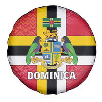 Dominica Flag Spare Tire Cover Red Yellow and Black with Coat of Arms and National Motto Design - Wonder Print Shop