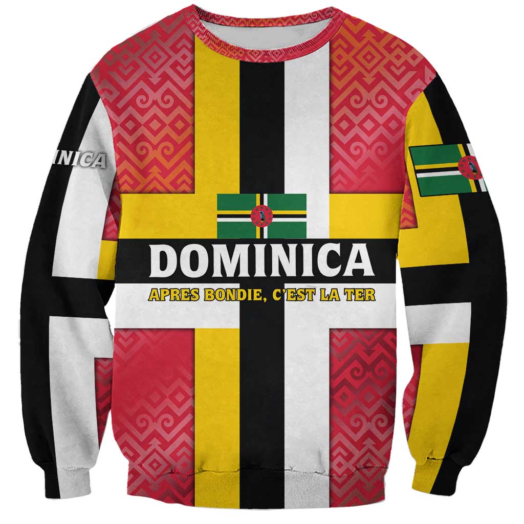 Dominica Flag Sweatshirt Red Yellow and Black with Coat of Arms and National Motto Design - Wonder Print Shop