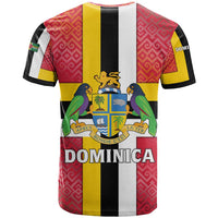Dominica Flag T Shirt Red Yellow and Black with Coat of Arms and National Motto Design - Wonder Print Shop