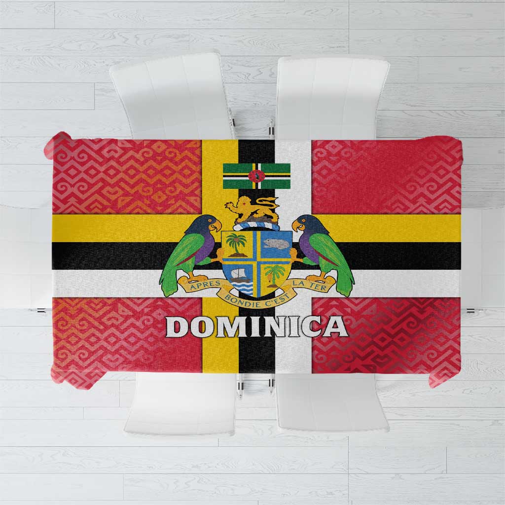 Dominica Flag Tablecloth Red Yellow and Black with Coat of Arms and National Motto Design - Wonder Print Shop