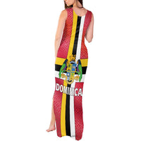 Dominica Flag Tank Maxi Dress Red Yellow and Black with Coat of Arms and National Motto Design - Wonder Print Shop