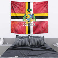 Dominica Flag Tapestry Red Yellow and Black with Coat of Arms and National Motto Design - Wonder Print Shop