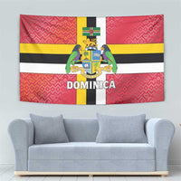 Dominica Flag Tapestry Red Yellow and Black with Coat of Arms and National Motto Design - Wonder Print Shop