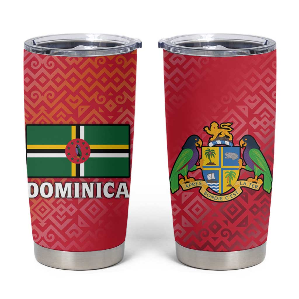 Dominica Flag Tumbler Cup Red Yellow and Black with Coat of Arms and National Motto Design - Wonder Print Shop