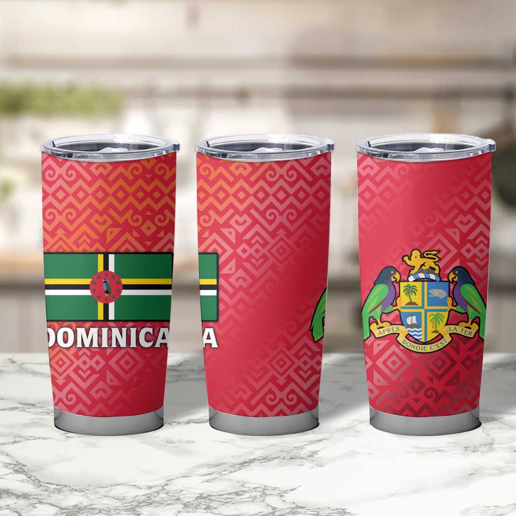 Dominica Flag Tumbler Cup Red Yellow and Black with Coat of Arms and National Motto Design - Wonder Print Shop