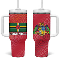 Dominica Flag Tumbler With Handle Red Yellow and Black with Coat of Arms and National Motto Design - Wonder Print Shop