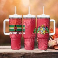Dominica Flag Tumbler With Handle Red Yellow and Black with Coat of Arms and National Motto Design - Wonder Print Shop