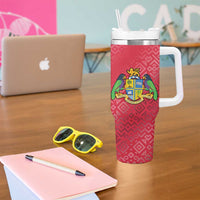 Dominica Flag Tumbler With Handle Red Yellow and Black with Coat of Arms and National Motto Design - Wonder Print Shop
