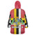 Dominica Flag Wearable Blanket Hoodie Red Yellow and Black with Coat of Arms and National Motto Design - Wonder Print Shop