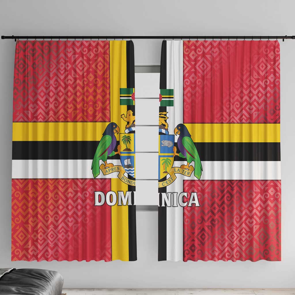 Dominica Flag Window Curtain Red Yellow and Black with Coat of Arms and National Motto Design - Wonder Print Shop