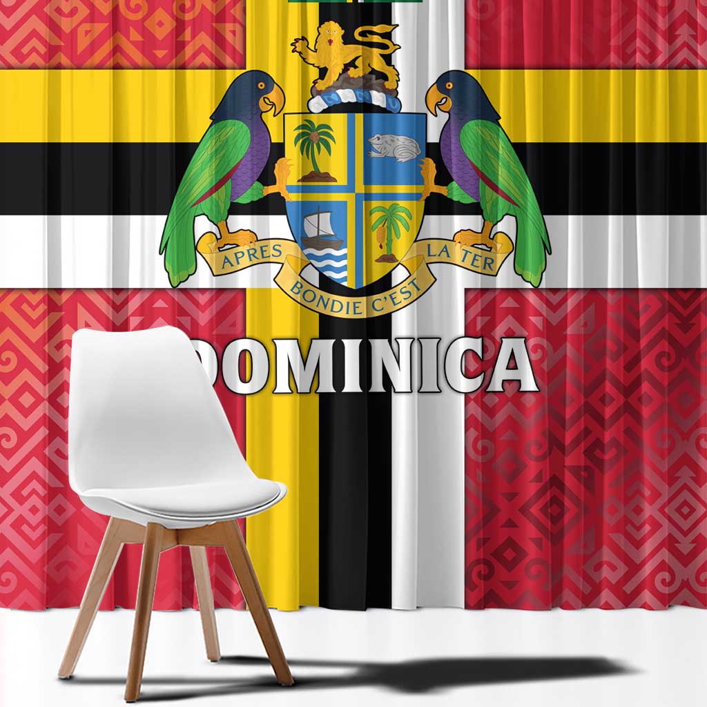 Dominica Flag Window Curtain Red Yellow and Black with Coat of Arms and National Motto Design - Wonder Print Shop