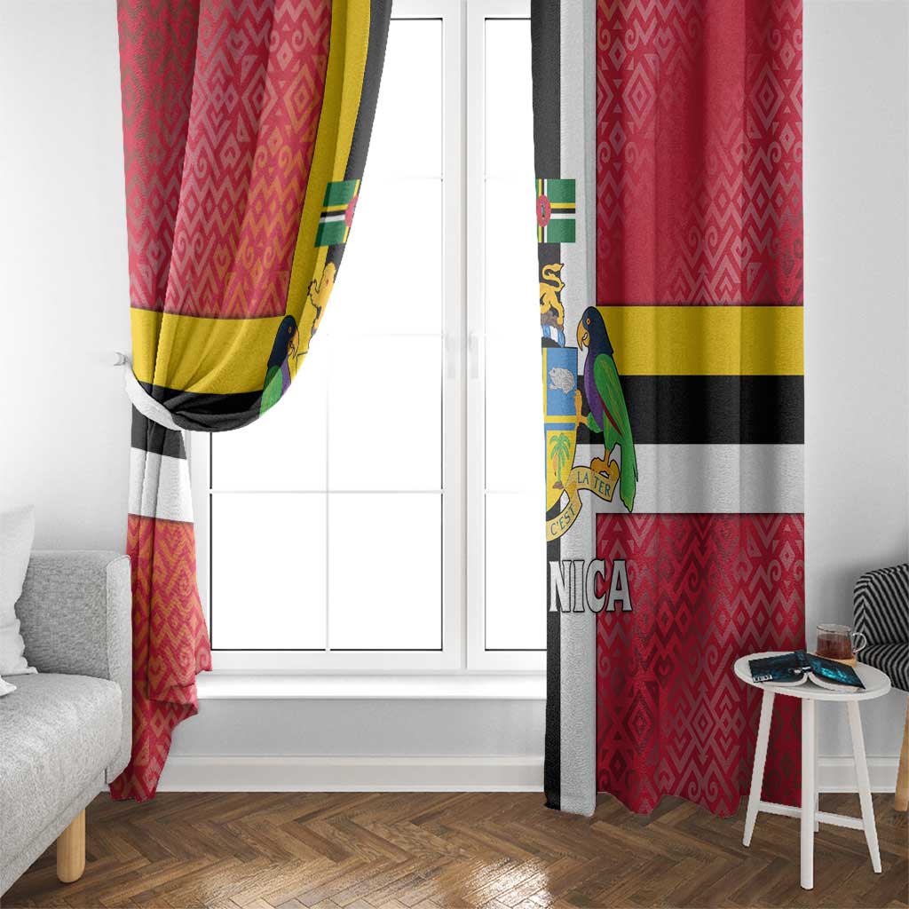 Dominica Flag Window Curtain Red Yellow and Black with Coat of Arms and National Motto Design - Wonder Print Shop