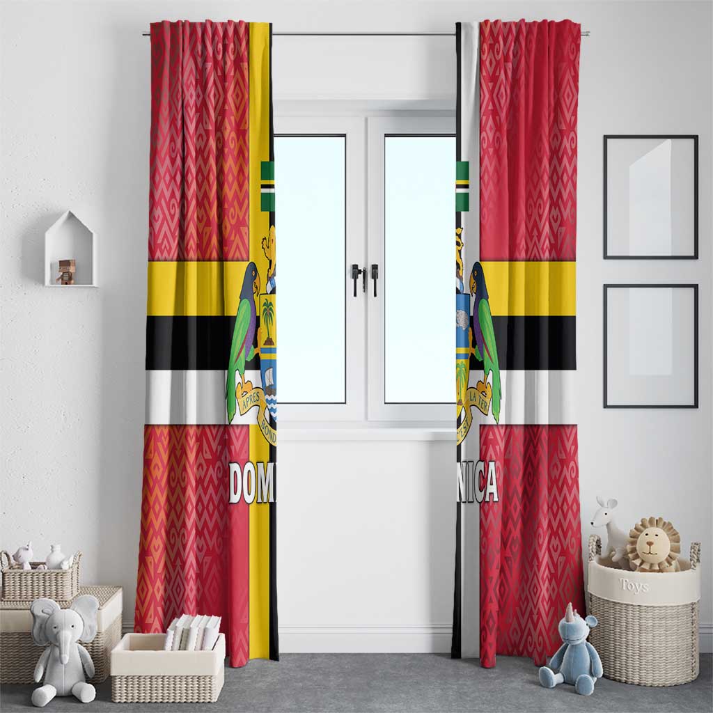 Dominica Flag Window Curtain Red Yellow and Black with Coat of Arms and National Motto Design - Wonder Print Shop