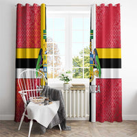 Dominica Flag Window Curtain Red Yellow and Black with Coat of Arms and National Motto Design - Wonder Print Shop