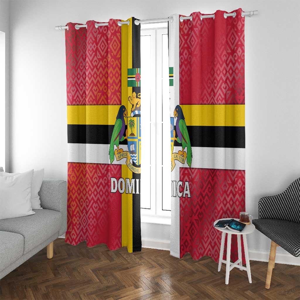 Dominica Flag Window Curtain Red Yellow and Black with Coat of Arms and National Motto Design - Wonder Print Shop