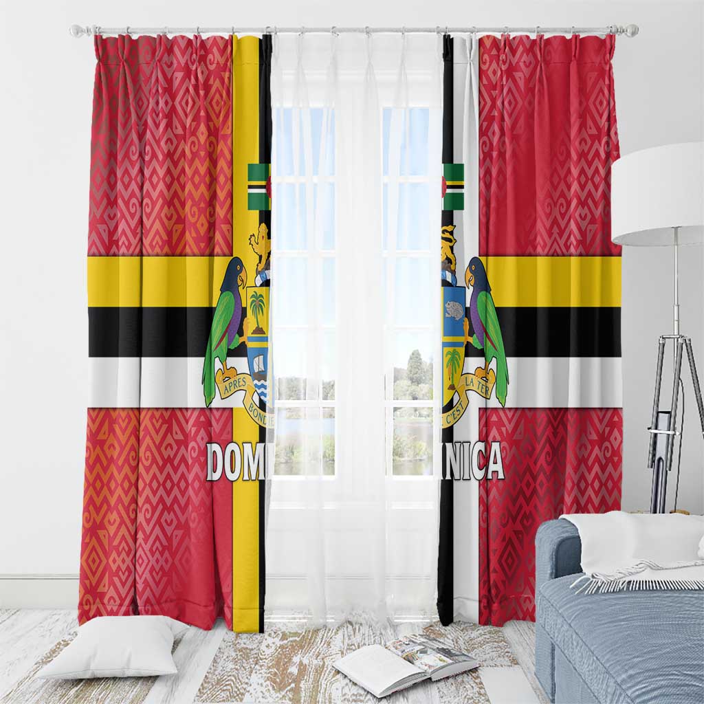 Dominica Flag Window Curtain Red Yellow and Black with Coat of Arms and National Motto Design - Wonder Print Shop