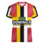 Dominica Flag Women V-Neck T-Shirt Red Yellow and Black with Coat of Arms and National Motto Design - Wonder Print Shop