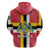 Dominica Flag Zip Hoodie Red Yellow and Black with Coat of Arms and National Motto Design - Wonder Print Shop