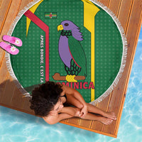 Dominica Flag Beach Blanket National Parrot and Stars Design with Motto Apres Bondie C’est La Ter - Wonder Print Shop