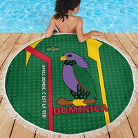 Dominica Flag Beach Blanket National Parrot and Stars Design with Motto Apres Bondie C’est La Ter - Wonder Print Shop