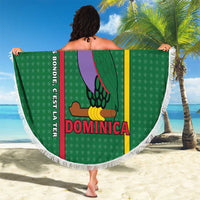 Dominica Flag Beach Blanket National Parrot and Stars Design with Motto Apres Bondie C’est La Ter - Wonder Print Shop