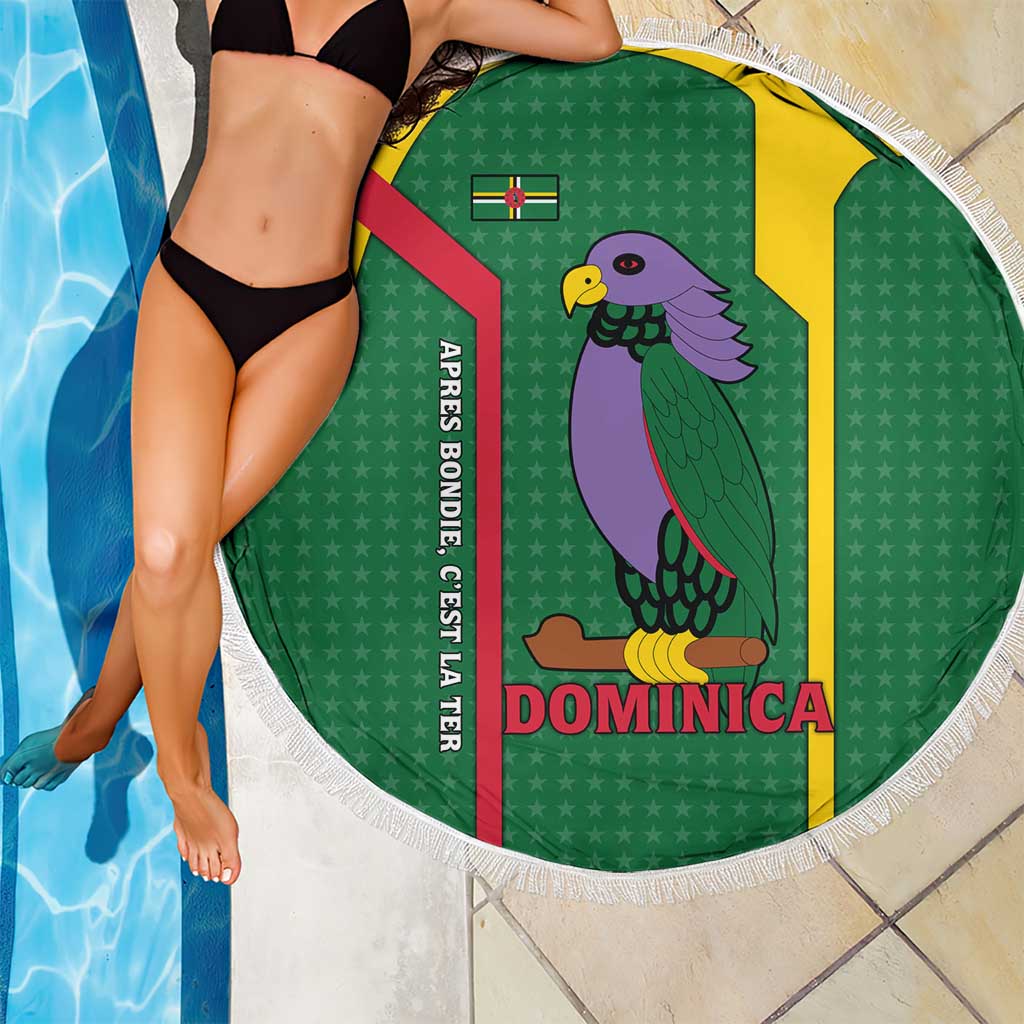 Dominica Flag Beach Blanket National Parrot and Stars Design with Motto Apres Bondie C’est La Ter - Wonder Print Shop