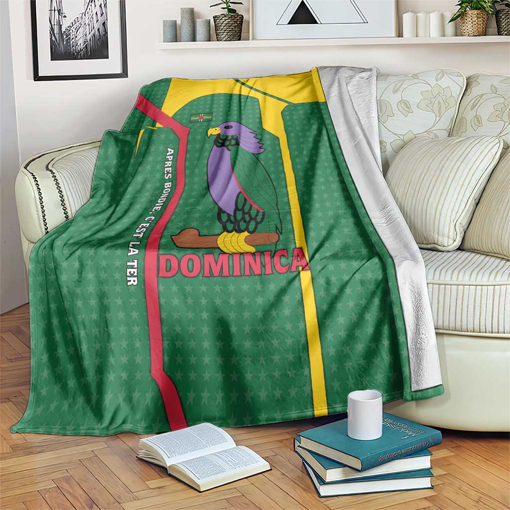 Dominica Flag Blanket National Parrot and Stars Design with Motto Apres Bondie C’est La Ter - Wonder Print Shop