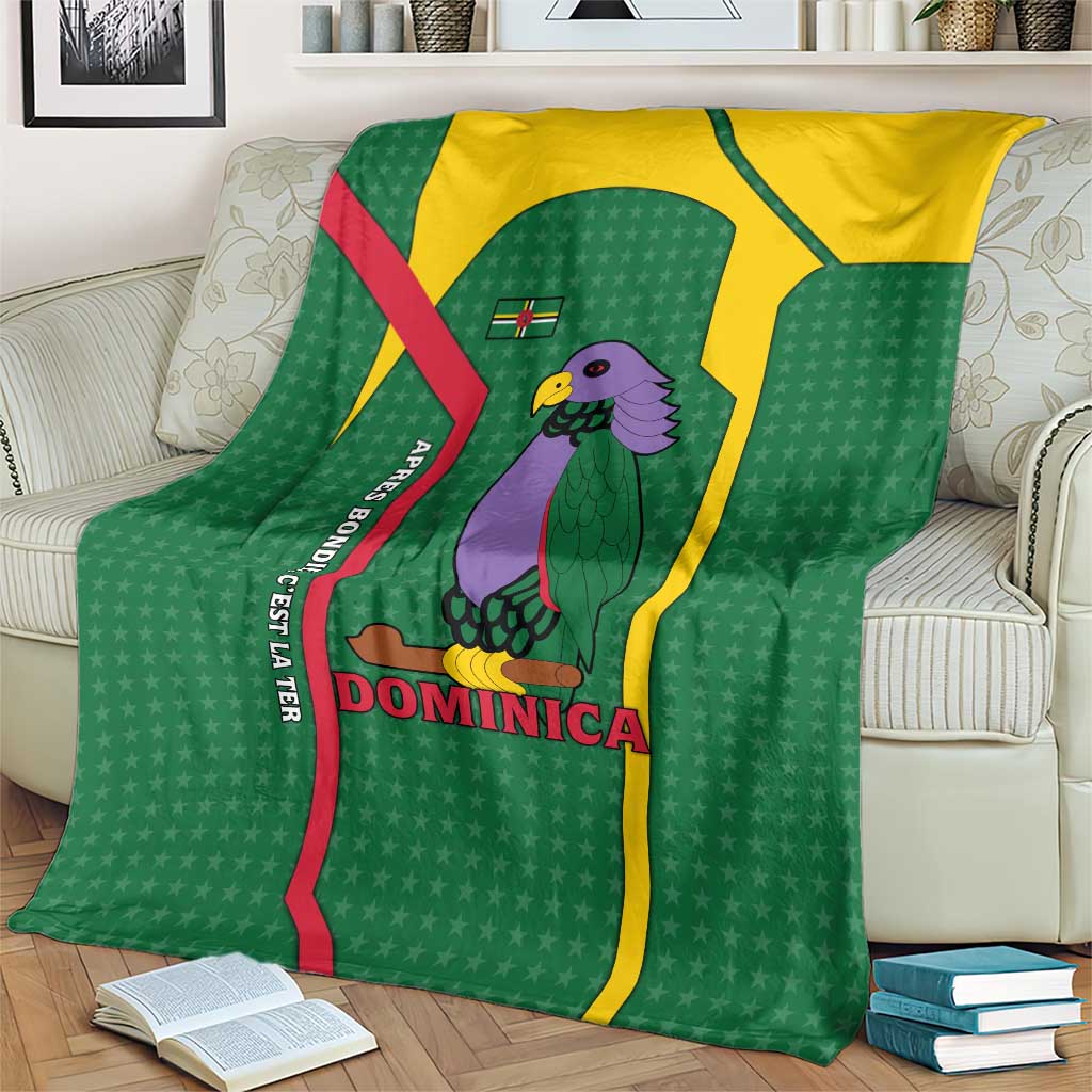 Dominica Flag Blanket National Parrot and Stars Design with Motto Apres Bondie C’est La Ter - Wonder Print Shop