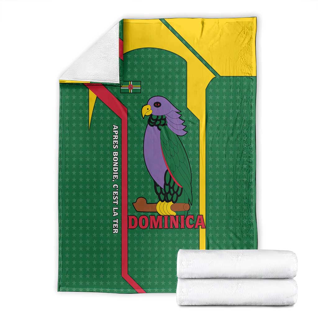 Dominica Flag Blanket National Parrot and Stars Design with Motto Apres Bondie C’est La Ter - Wonder Print Shop