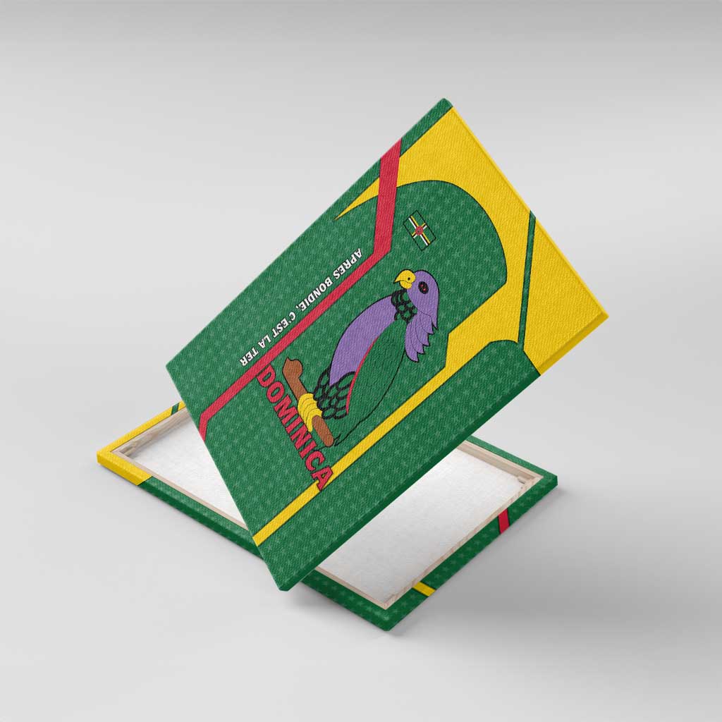 Dominica Flag Canvas Wall Art National Parrot and Stars Design with Motto Apres Bondie C’est La Ter - Wonder Print Shop