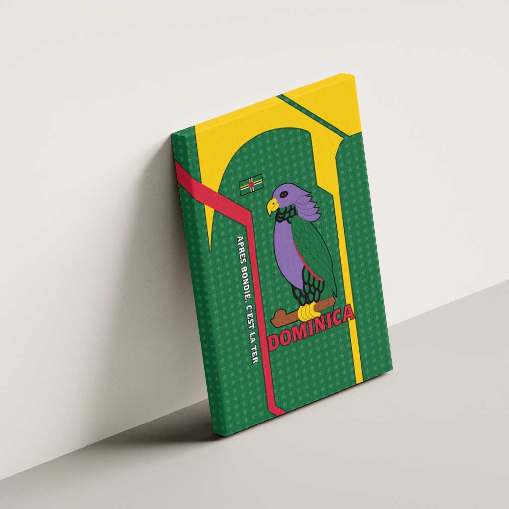 Dominica Flag Canvas Wall Art National Parrot and Stars Design with Motto Apres Bondie C’est La Ter - Wonder Print Shop