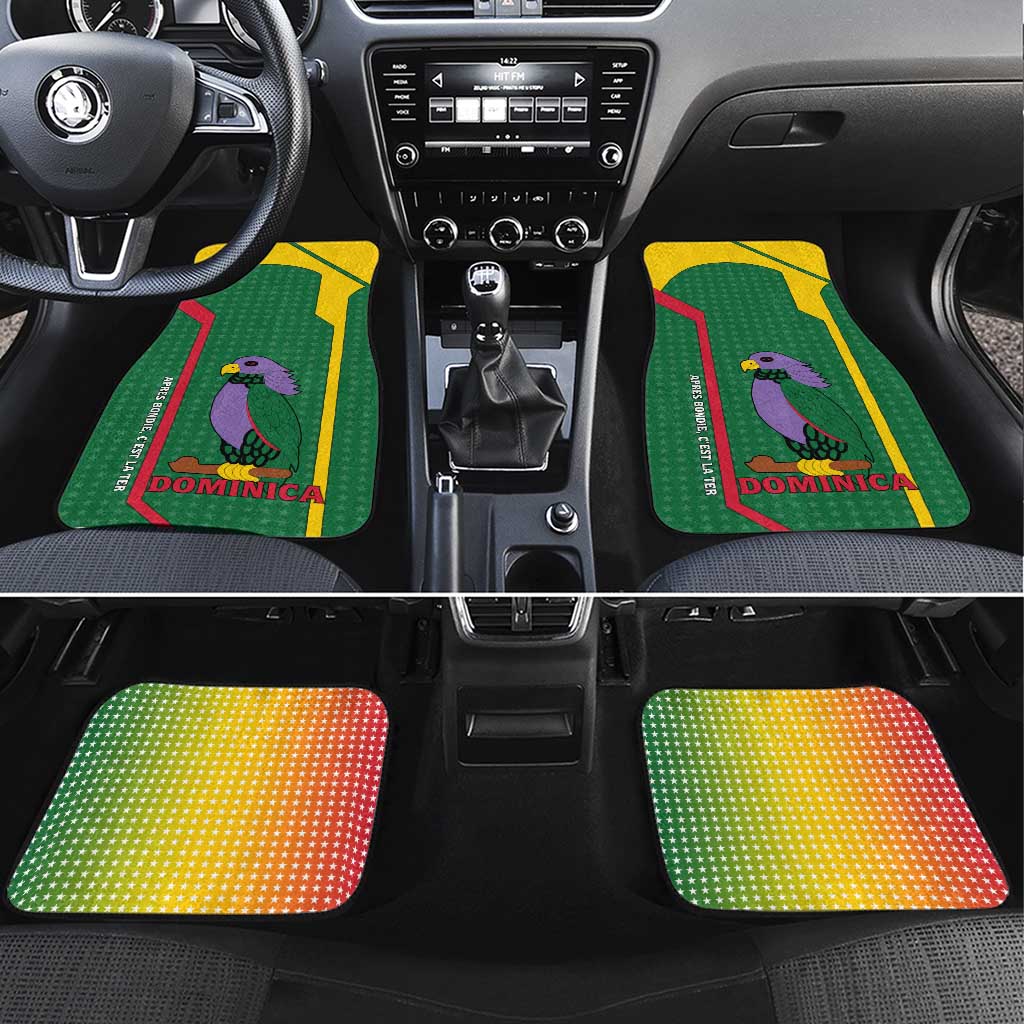 Dominica Flag Car Mats National Parrot and Stars Design with Motto Apres Bondie C’est La Ter - Wonder Print Shop